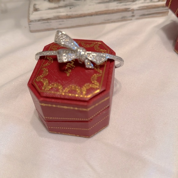 Silver Bangle Bow Bracelet with Faux Diamonds - Picture 4 of 6